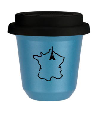 Kubek 80 ml BŁĘKITNY METALIC "Francja (czarny)", z czarną pokrywką Kubek 80 ml BŁĘKITNY METALIC "Francja (czarny)", z czarną pokrywką