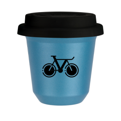 Cup 80 ml METALLIC LIGHT BLUE "Bicycle 1 (black)", with black lid