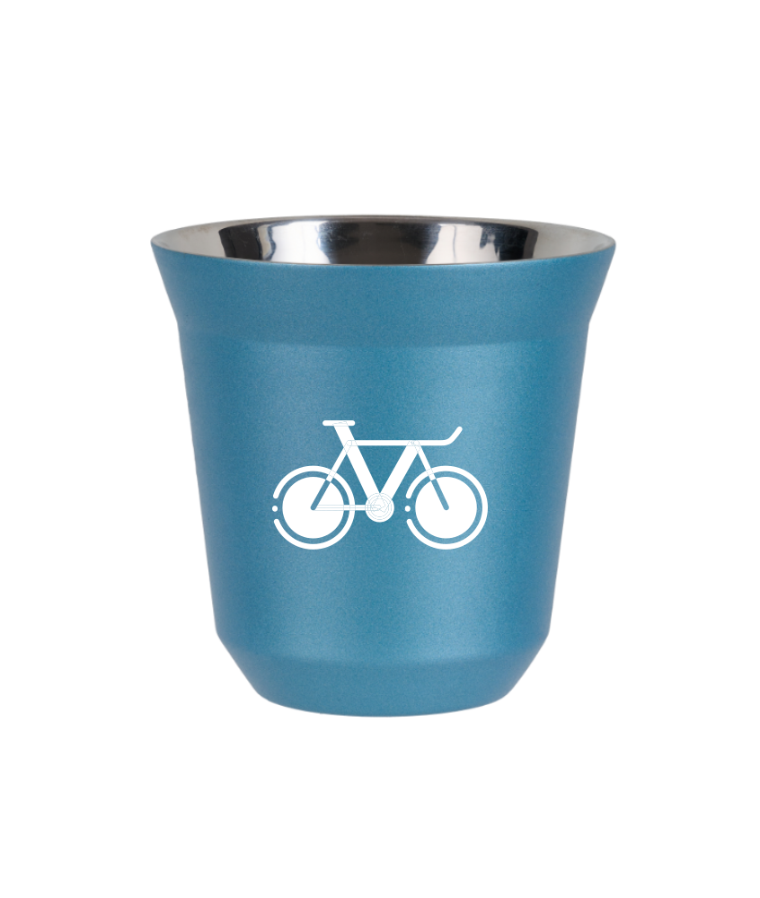 Kubek 80 ml BŁĘKITNY METALIC "Rower 1 (biały)"