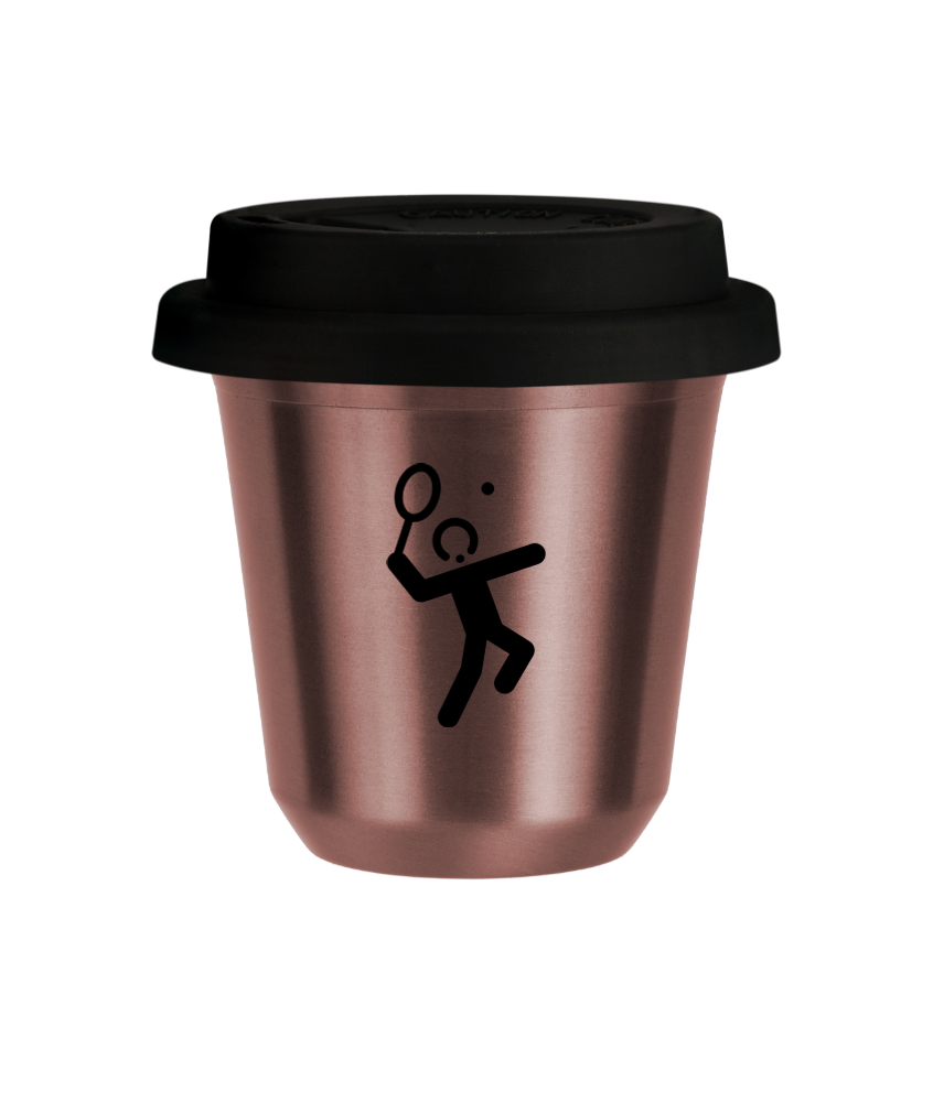 Kubek 80 ml RÓŻOWE ZŁOTO "Tenis 2", z czarną pokrywką