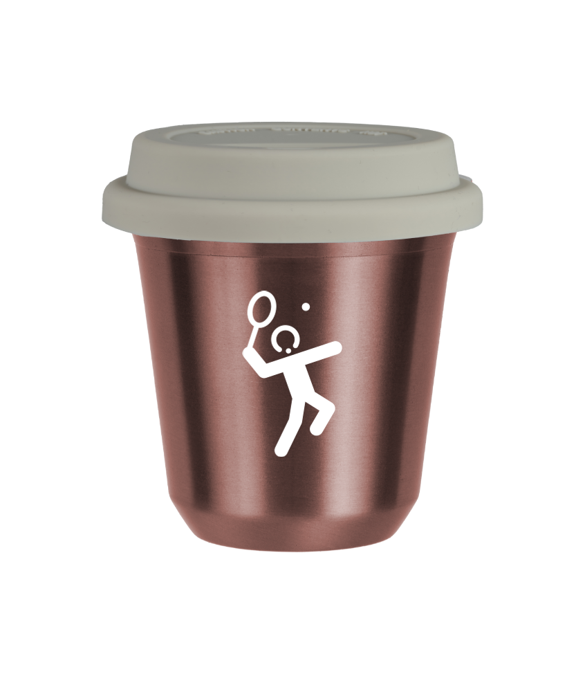 Kubek 80 ml RÓŻOWE ZŁOTO "Tenis 2 (biały)", z białą pokrywką