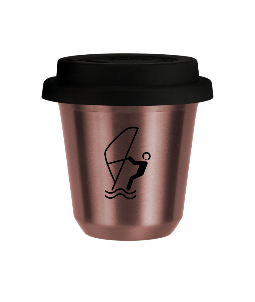 Kubek 80 ml RÓŻOWE ZŁOTO "Sporty wodne (czarny)", z czarną pokrywką