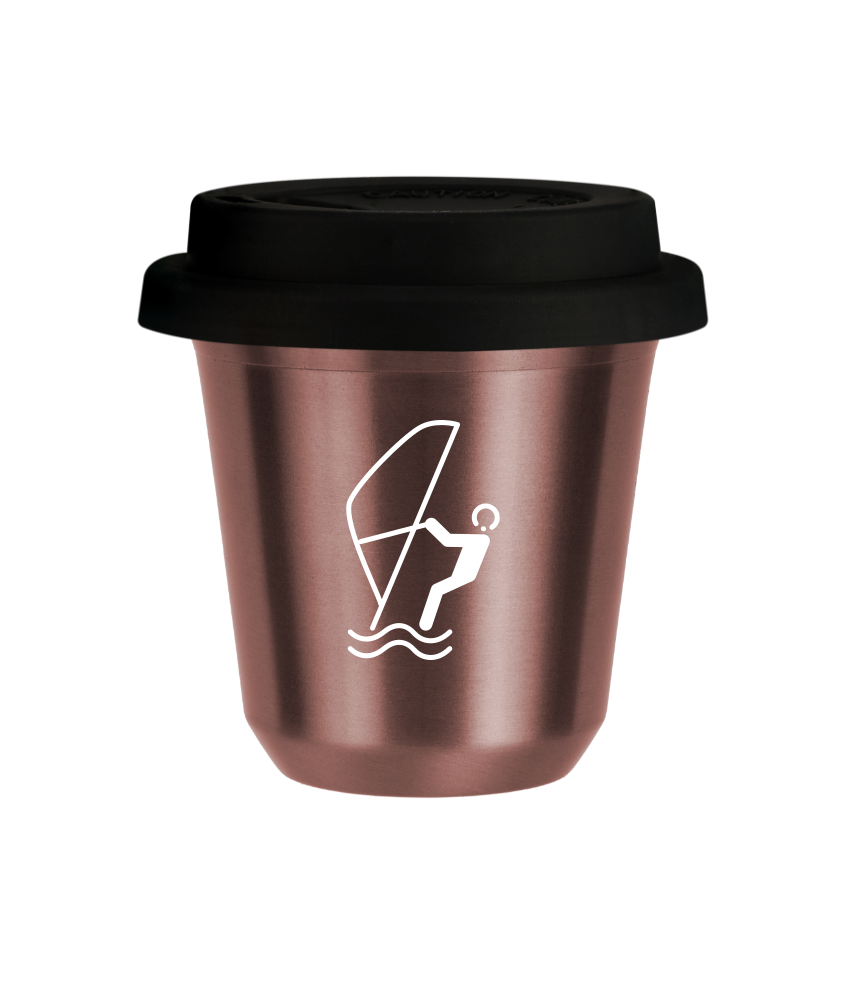 Cup 80 ml ROSE GOLD "Water sports (white)", with black lid