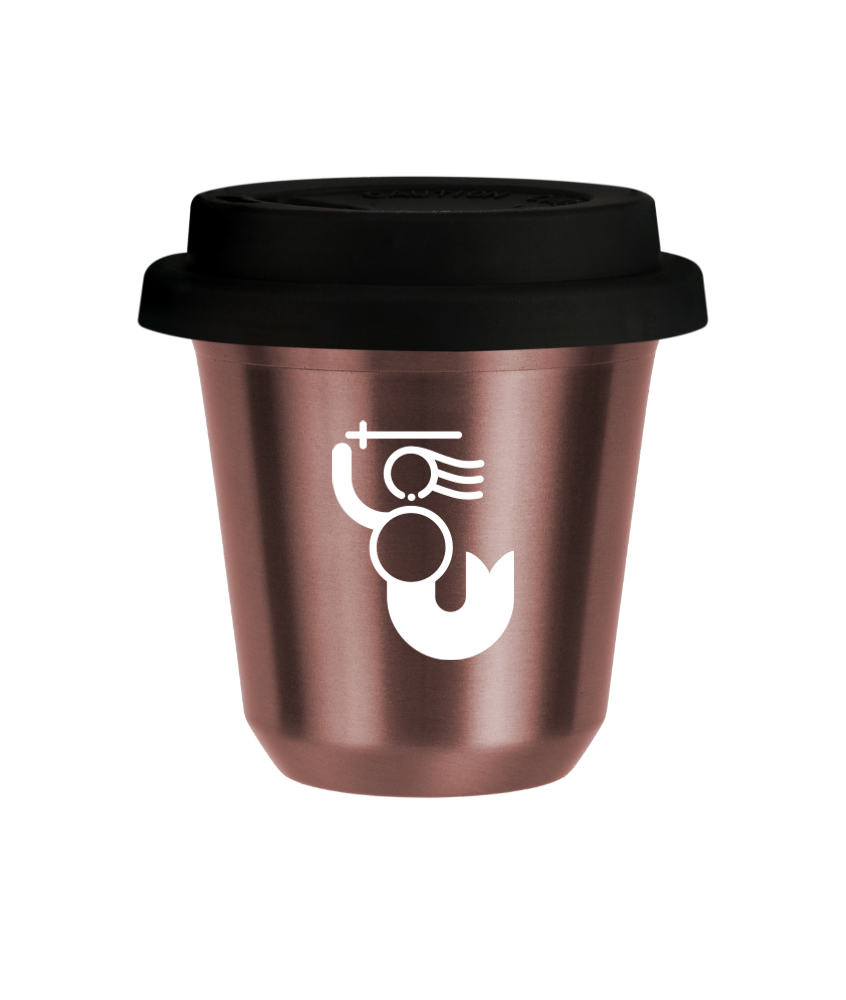 Kubek 80 ml RÓŻOWE ZŁOTO "WARSZAWSKA SYRENKA (biały)", z czarną pokrywką Kubek 80 ml RÓŻOWE ZŁOTO "WARSZAWSKA SYRENKA (biały)", z czarną pokrywką