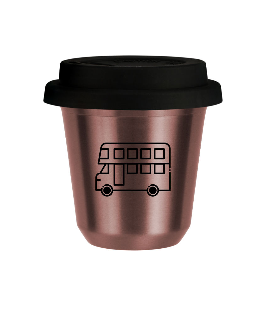 Kubek 80 ml RÓŻOWE ZŁOTO "Autobus", z czarną pokrywką