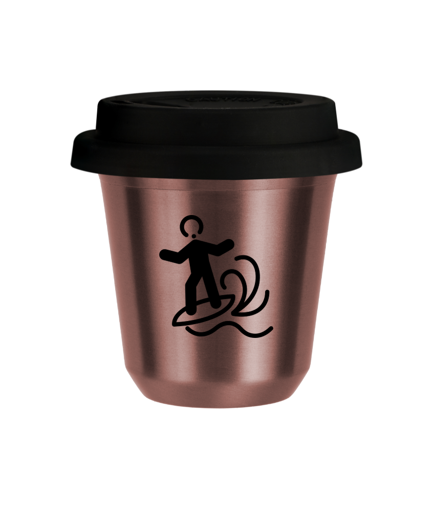 Kubek 80 ml RÓŻOWE ZŁOTO "Windsurfing (czarny)", z czarną pokrywką