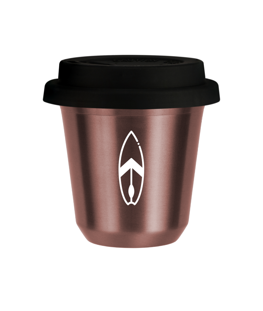 Kubek 80 ml RÓŻOWE ZŁOTO "Deska (biały)", z czarną pokrywką