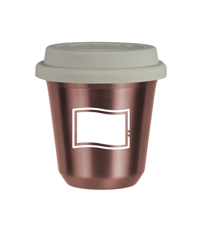 Kubek 80 ml RÓŻOWE ZŁOTO "Flaga Polski (biały)", z białą pokrywką