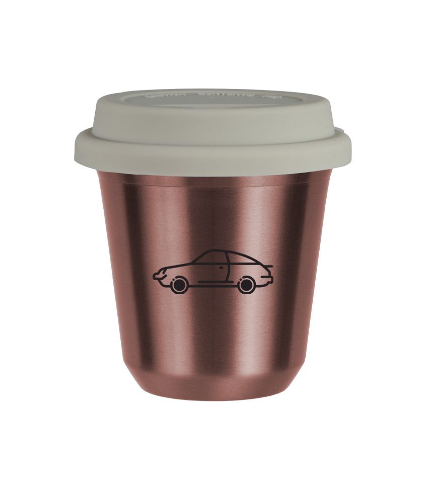 Kubek 80 ml RÓŻOWE ZŁOTO "Samochód", z białą pokrywką