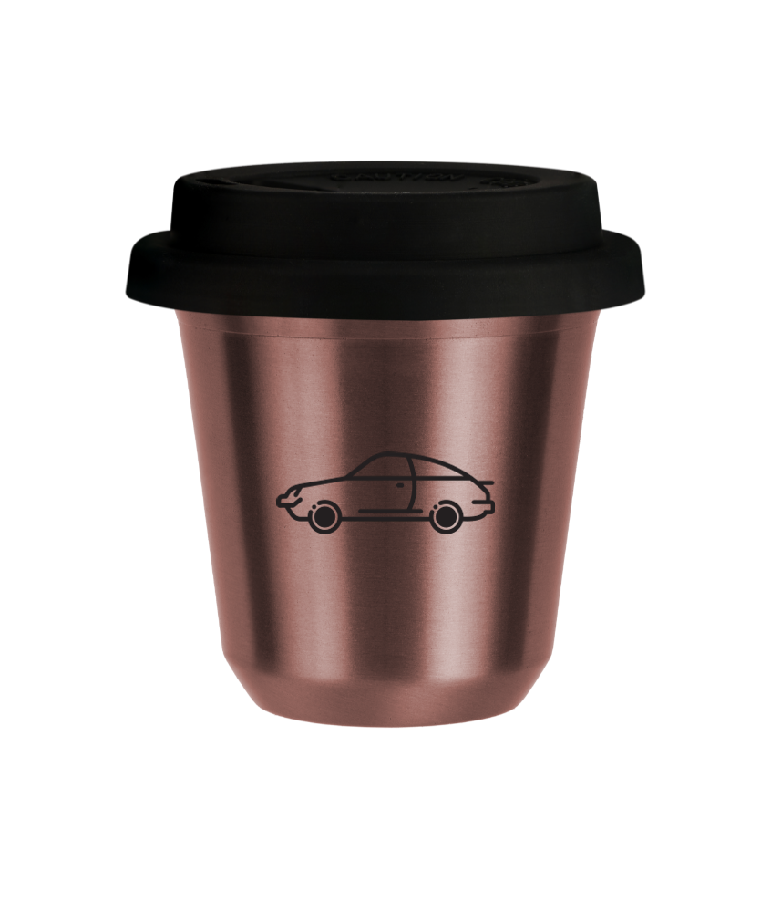 Kubek 80 ml RÓŻOWE ZŁOTO "Samochód (czarny)", z czarną pokrywką
