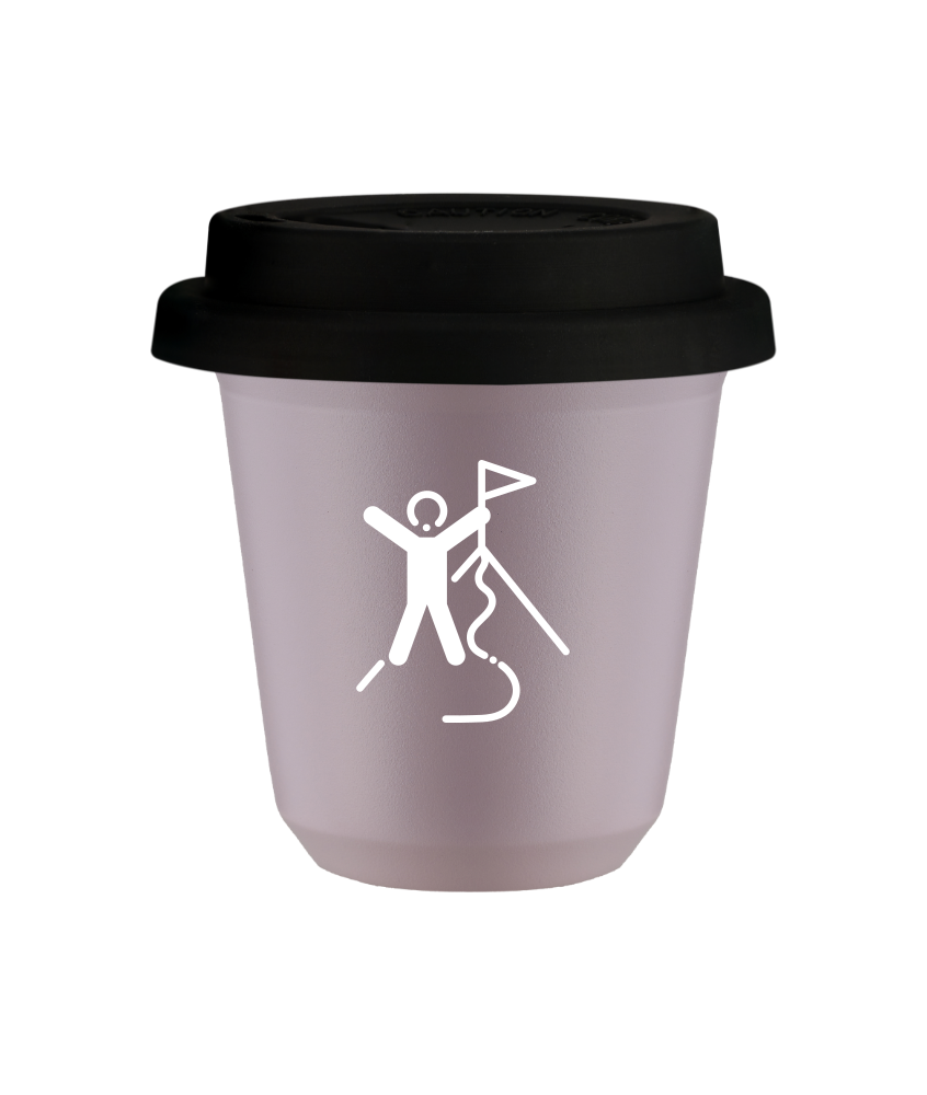 Kubek 80 ml LAWENDOWY "Wspinaczka 1 (biały)", z czarną pokrywką