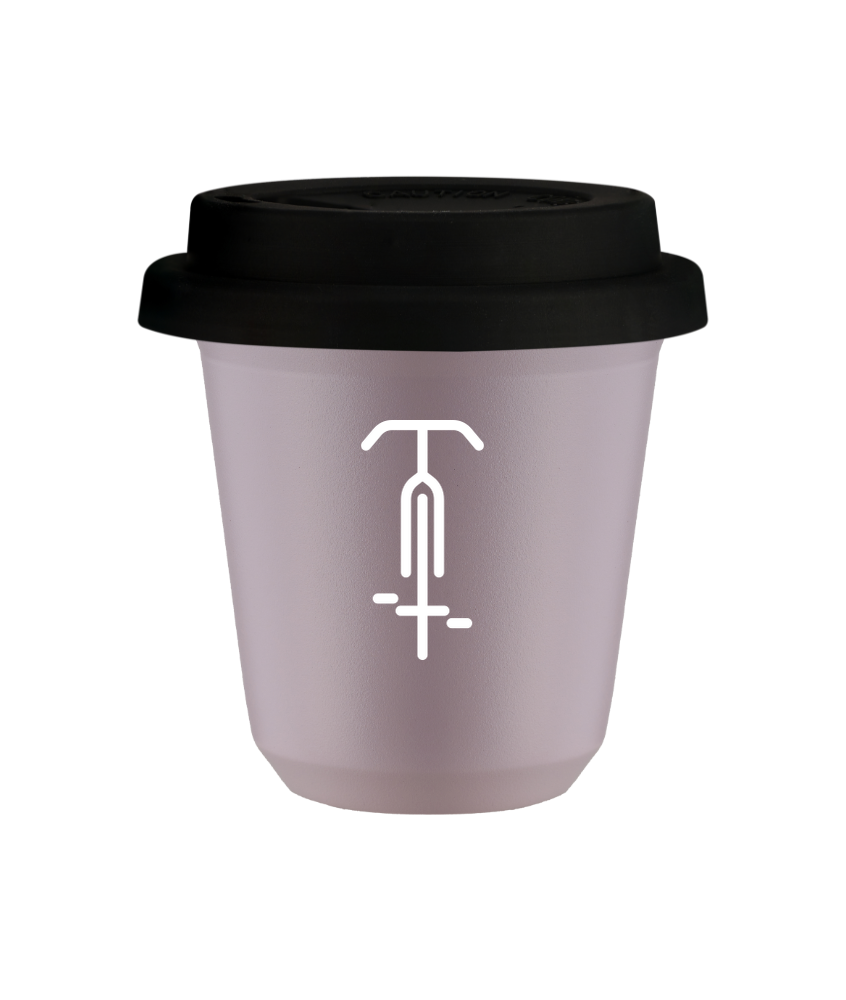 Cup 80 ml LAVENDER "Cycling 1 (white)", with black lid