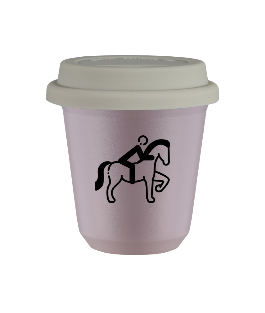 Kubek 80 ml LAWENDOWY "Jeździectwo 2", z białą pokrywką