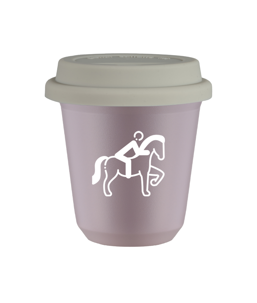 Kubek 80 ml LAWENDOWY "Jeździectwo 2 (biały)", z białą pokrywką