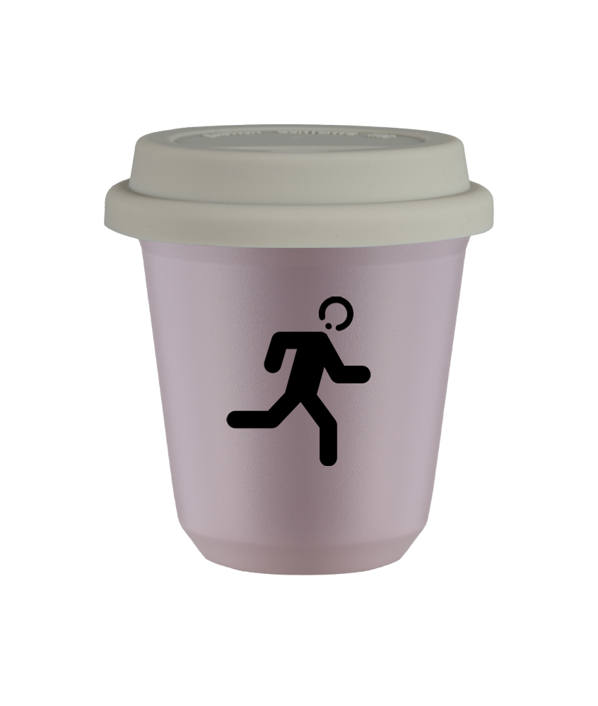 Kubek 80 ml LAWENDOWY "Biegacz", z białą pokrywką
