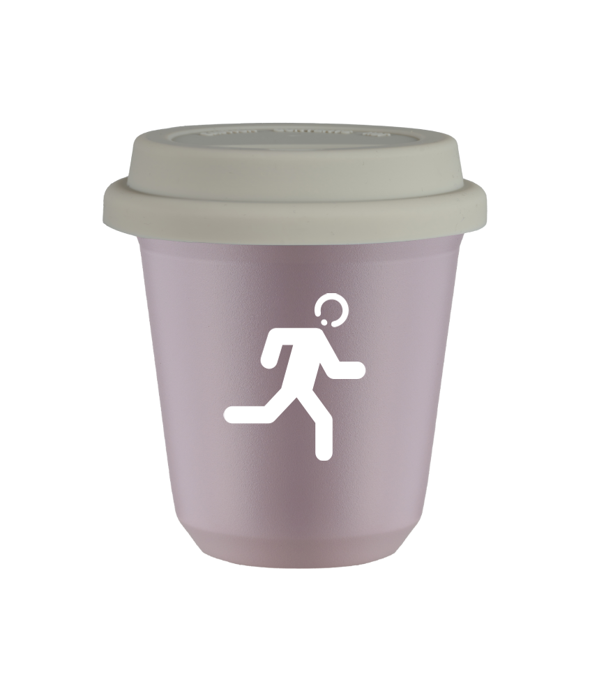 Kubek 80 ml LAWENDOWY "Biegacz (biały)", z białą pokrywką