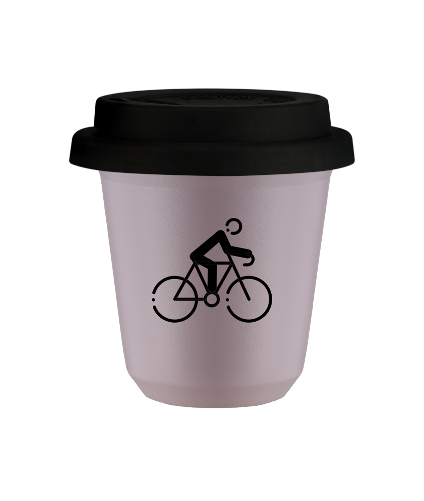 Kubek 80 ml LAWENDOWY "Kolarstwo 3", z czarną pokrywką
