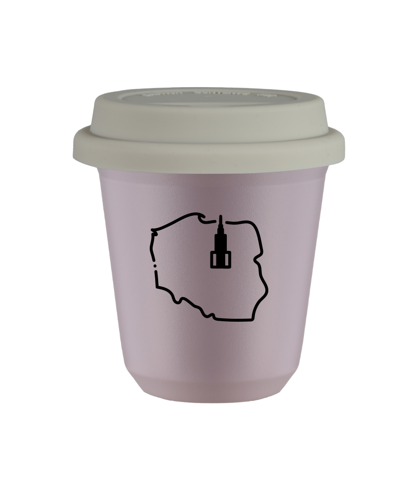 Kubek 80 ml LAWENDOWY "Polska", z białą pokrywką