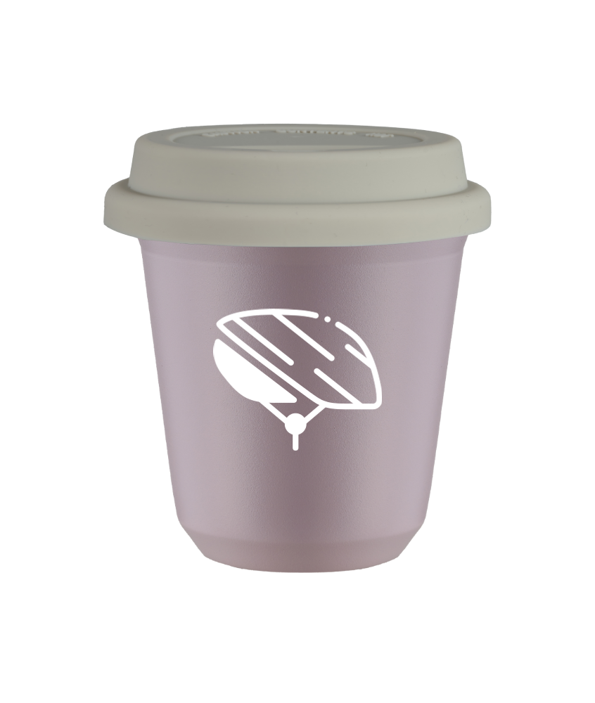 Kubek 80 ml LAWENDOWY "Kask (biały)", z białą pokrywką