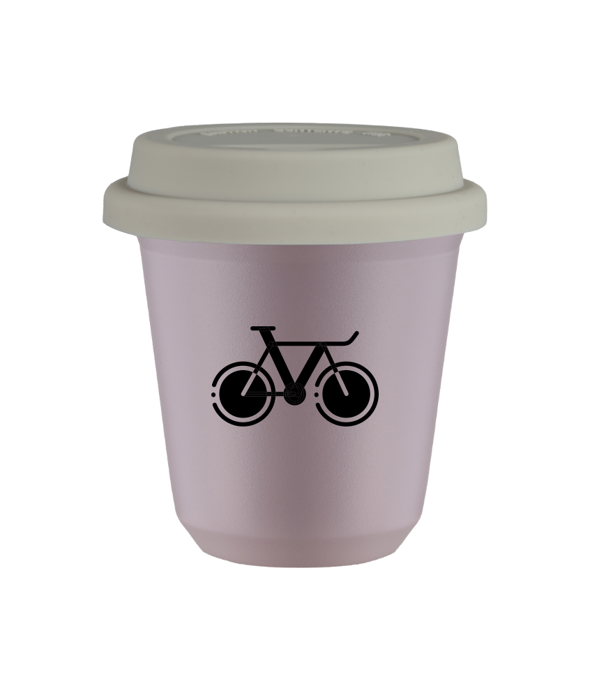 Kubek 80 ml LAWENDOWY "Rower 1", z białą pokrywką Kubek 80 ml LAWENDOWY "Rower 1", z białą pokrywką