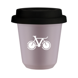 Cup 80 ml LAVENDER "Bicycle 1 (white)", with black lid