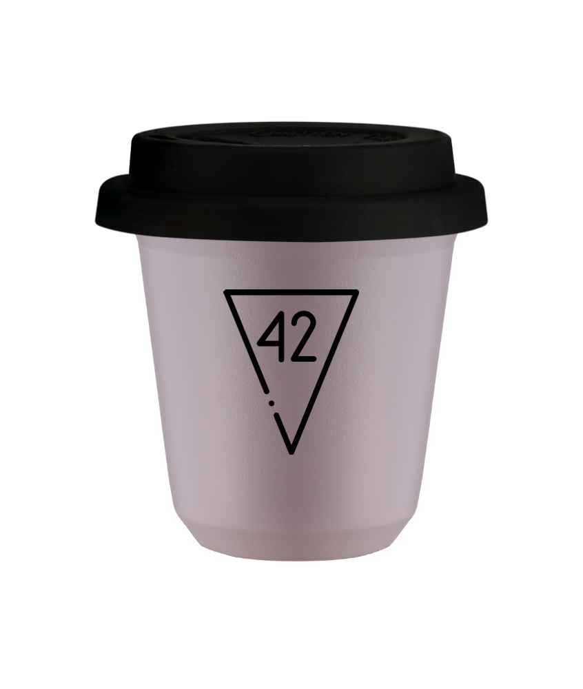 Kubek 80 ml LAWENDOWY "42 (czarny)", z czarną pokrywką