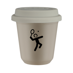 Cup 80 ml BEIGE "Tennis 2 (black)", with white lid
