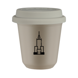 Cup 80 ml BEIGE "Pałac kultury i nauki (black)", with white lid