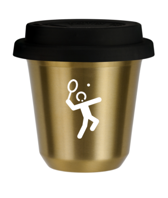 Kubek złoty 80 ml, TENIS 2 (biały) z pokrywką czarną