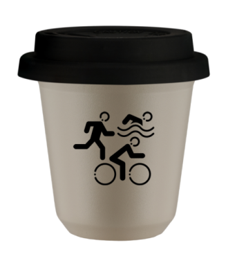 Kubek 80 ml BEŻOWY "Sporty (czarny)", z czarną pokrywką Kubek 80 ml BEŻOWY "Sporty (czarny)", z czarną pokrywką