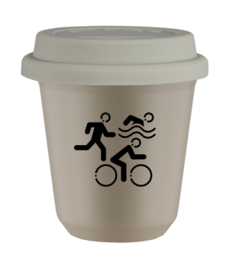 Kubek 80 ml BEŻOWY "Sporty (czarny)", z białą pokrywką Kubek 80 ml BEŻOWY "Sporty (czarny)", z białą pokrywką