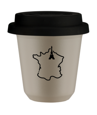 Kubek 80 ml BEŻOWY "Francja (czarny)", z czarną pokrywką Kubek 80 ml BEŻOWY "Francja (czarny)", z czarną pokrywką