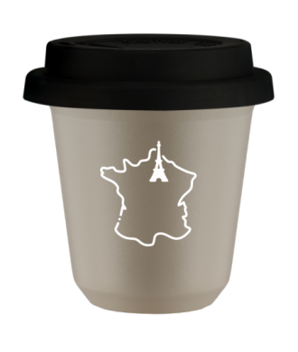 Kubek 80 ml BEŻOWY "Francja (biały)", z czarną pokrywką Kubek 80 ml BEŻOWY "Francja (biały)", z czarną pokrywką