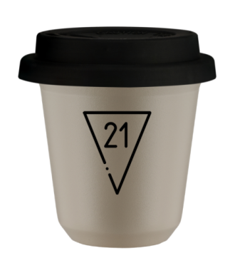 Kubek 80 ml BEŻOWY "21 (czarny)", z czarną pokrywką Kubek 80 ml BEŻOWY "21 (czarny)", z czarną pokrywką