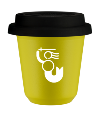 Kubek canary yellow 80 ml, WARSZAWSKA SYRENKA (bialy) z pokrywka czarna kubek termiczny na kawe | 70,00 zł