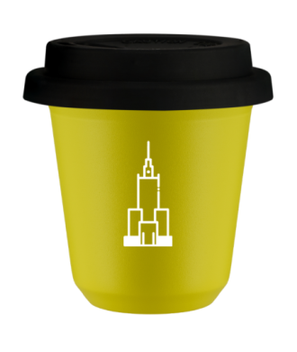 Kubek canary yellow 80 ml, PALAC KULTURY I NAUKI (bialy) z pokrywka czarna kubek termiczny na kawe | 70,00 zł