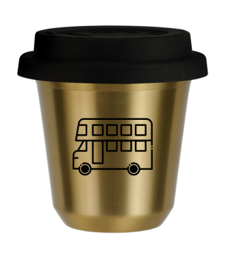 Kubek złoty 80 ml, AUTOBUS z pokrywką czarną