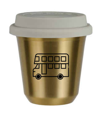 Kubek złoty 80 ml, AUTOBUS z pokrywką białą
