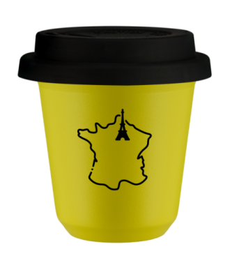 Kubek 80 ml ŻÓŁTY "Francja (czarny)", z czarną pokrywką Kubek 80 ml ŻÓŁTY "Francja (czarny)", z czarną pokrywką