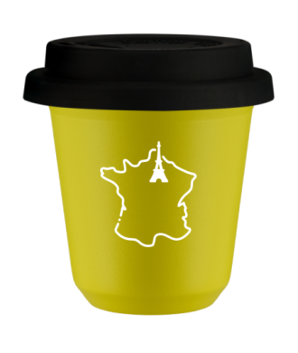 Kubek 80 ml ŻÓŁTY "Francja (biały)", z czarną pokrywką Kubek 80 ml ŻÓŁTY "Francja (biały)", z czarną pokrywką