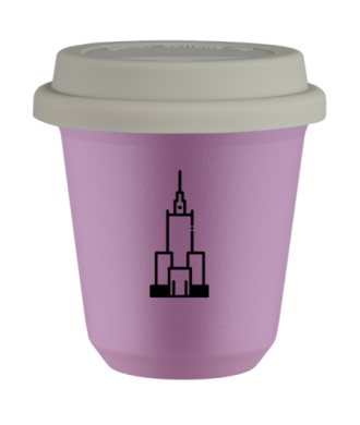 Kubek 80 ml LILIOWY "Pałac kultury i nauki (czarny)", z białą pokrywką Kubek 80 ml LILIOWY "Pałac kultury i nauki (czarny)", z białą pokrywką