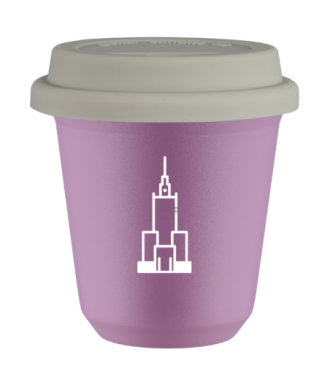 Kubek 80 ml LILIOWY "Pałac kultury i nauki (biały)", z białą pokrywką Kubek 80 ml LILIOWY "Pałac kultury i nauki (biały)", z białą pokrywką