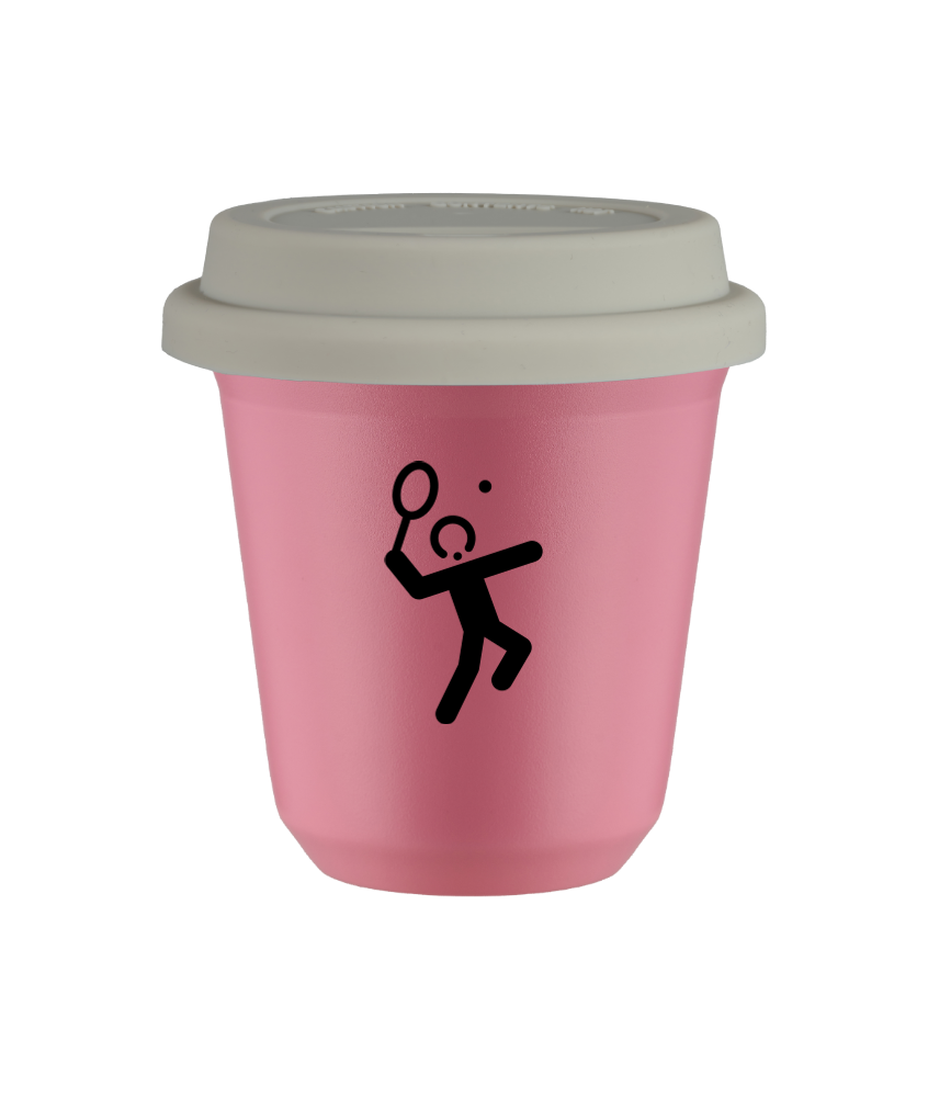 Kubek 80 ml RÓŻOWY "Tenis 2", z białą pokrywką