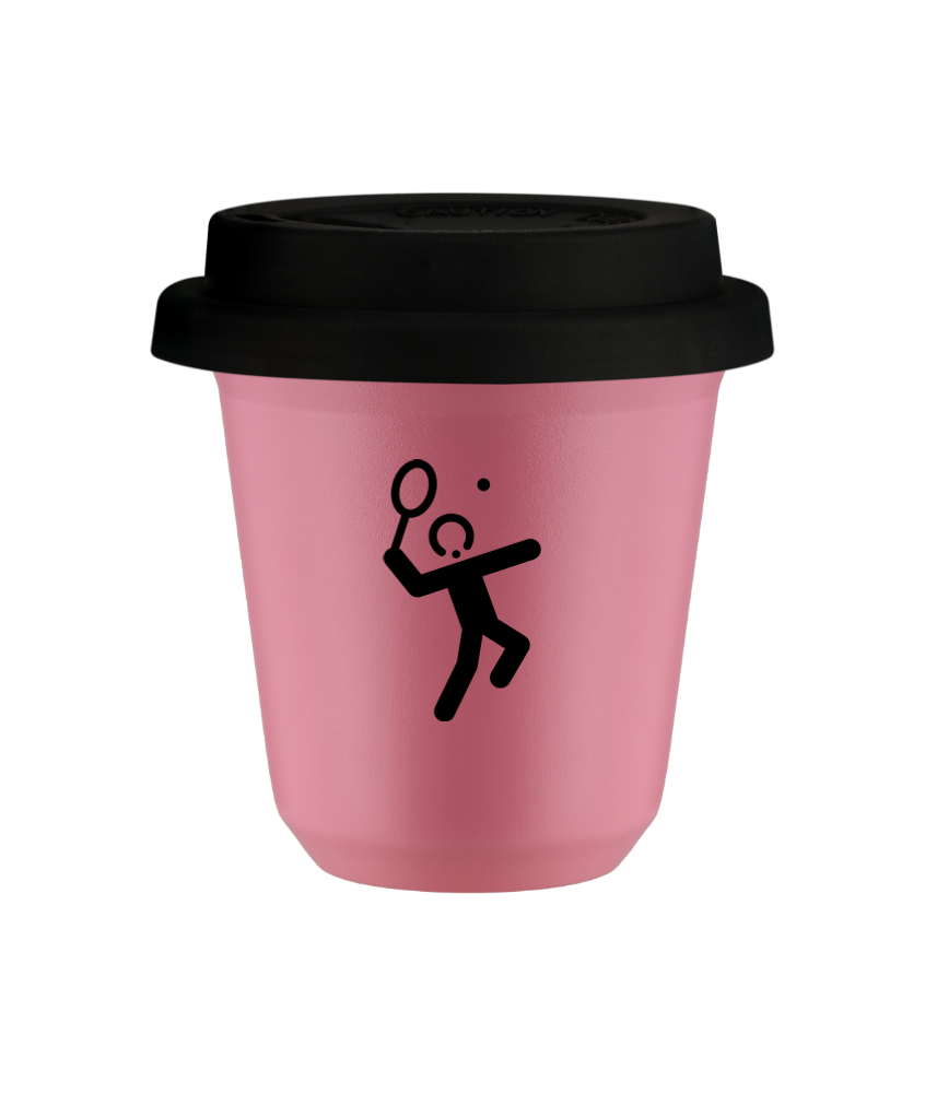 Kubek 80 ml RÓŻOWY "Tenis 2 (czarny)", z czarną pokrywką