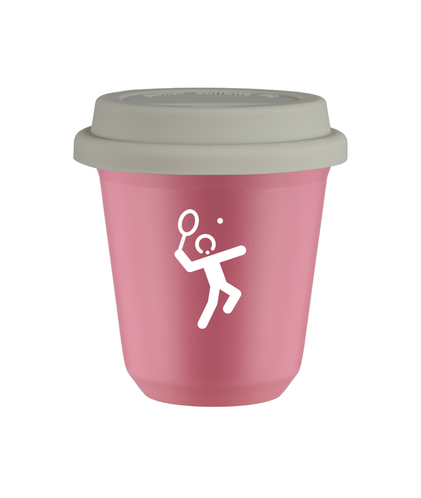 Kubek 80 ml RÓŻOWY "Tenis 2 (biały)", z białą pokrywką