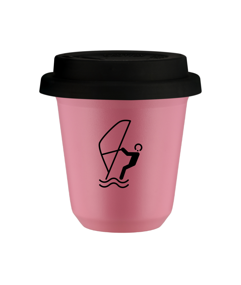 Kubek 80 ml RÓŻOWY "Sporty wodne", z czarną pokrywką