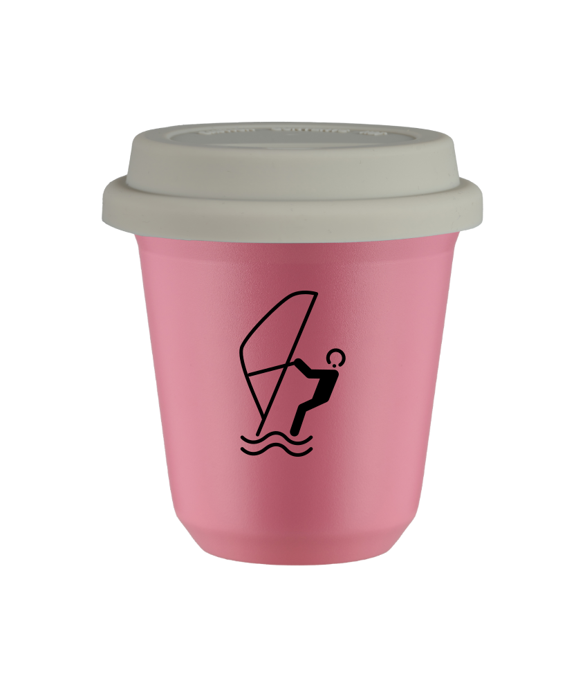 Kubek 80 ml RÓŻOWY "Sporty wodne", z białą pokrywką