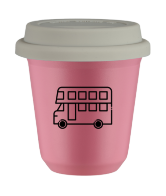 Kubek 80 ml RÓŻOWY "Autobus (czarny)", z białą pokrywką Kubek 80 ml RÓŻOWY "Autobus (czarny)", z białą pokrywką