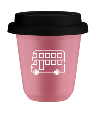 Kubek 80 ml RÓŻOWY "Autobus (biały)", z czarną pokrywką Kubek 80 ml RÓŻOWY "Autobus (biały)", z czarną pokrywką