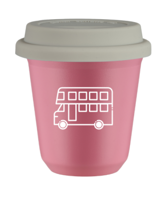 Kubek 80 ml RÓŻOWY "Autobus (biały)", z białą pokrywką Kubek 80 ml RÓŻOWY "Autobus (biały)", z białą pokrywką